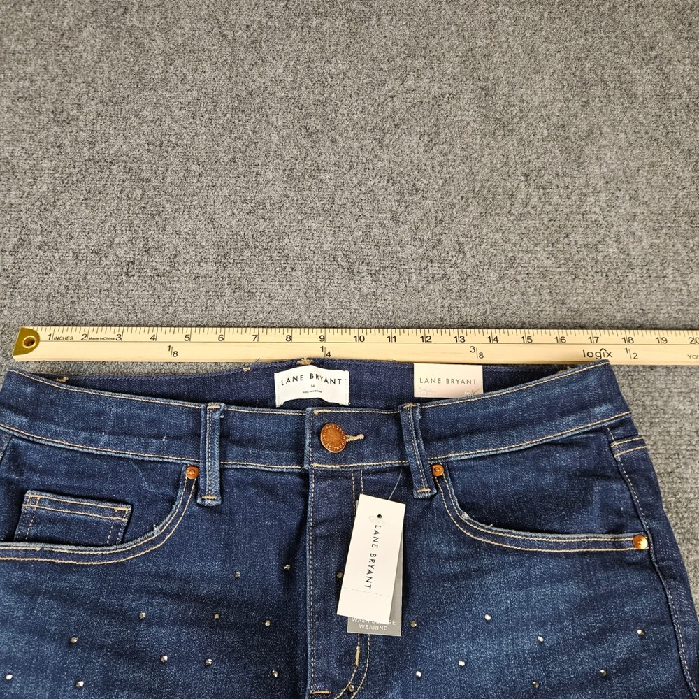 Lane Bryant Signature Fit Skinny Jeans Mid Rise Rhinestone Stud Dark Wash 14 NEW - Picture 5 of 13